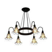 3/8 Lights Chandelier Lamp Vintage Style Wire Cage Iron Ceiling Light Fixture in Black - Rebooters