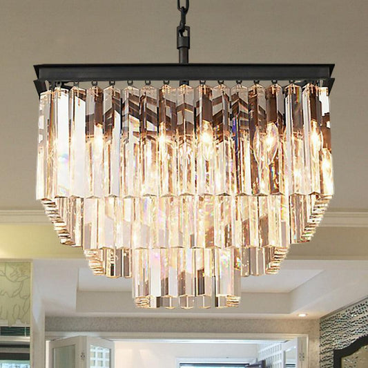 3/5/7-Tier Living Room Chandelier Lighting Square Crystal Shade - Rebooters