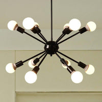 12 Bulbs Starburst Chandelier Lighting Industrial Black Ceiling Light - Rebooters