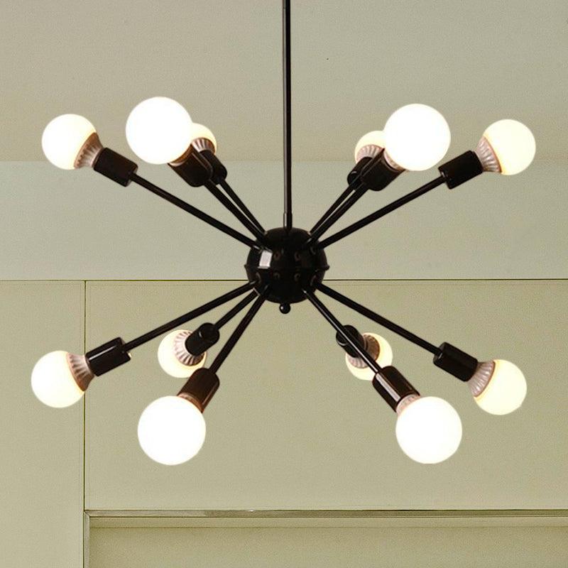 12 Bulbs Starburst Chandelier Lighting Industrial Black Ceiling Light - Rebooters