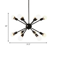 12 Bulbs Starburst Chandelier Lighting Industrial Black Ceiling Light - Rebooters