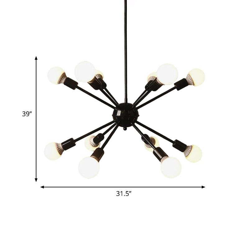 12 Bulbs Starburst Chandelier Lighting Industrial Black Ceiling Light - Rebooters