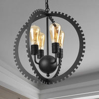 4 Heads Circle Frame Chandelier Light Fixture Rustic Industrial Black/Rust Iron Ceiling Lighting - Rebooters