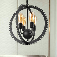 4 Heads Circle Frame Chandelier Light Fixture Rustic Industrial Black/Rust Iron Ceiling Lighting - Rebooters