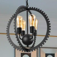 4 Heads Circle Frame Chandelier Light Fixture Rustic Industrial Black/Rust Iron Ceiling Lighting - Rebooters
