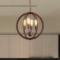 4 Heads Circle Frame Chandelier Light Fixture Rustic Industrial Black/Rust Iron Ceiling Lighting - Rebooters