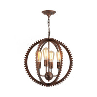 4 Heads Circle Frame Chandelier Light Fixture Rustic Industrial Black/Rust Iron Ceiling Lighting - Rebooters