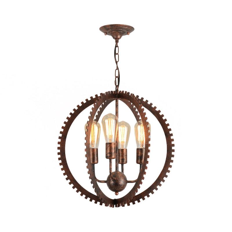 4 Heads Circle Frame Chandelier Light Fixture Rustic Industrial Black/Rust Iron Ceiling Lighting - Rebooters
