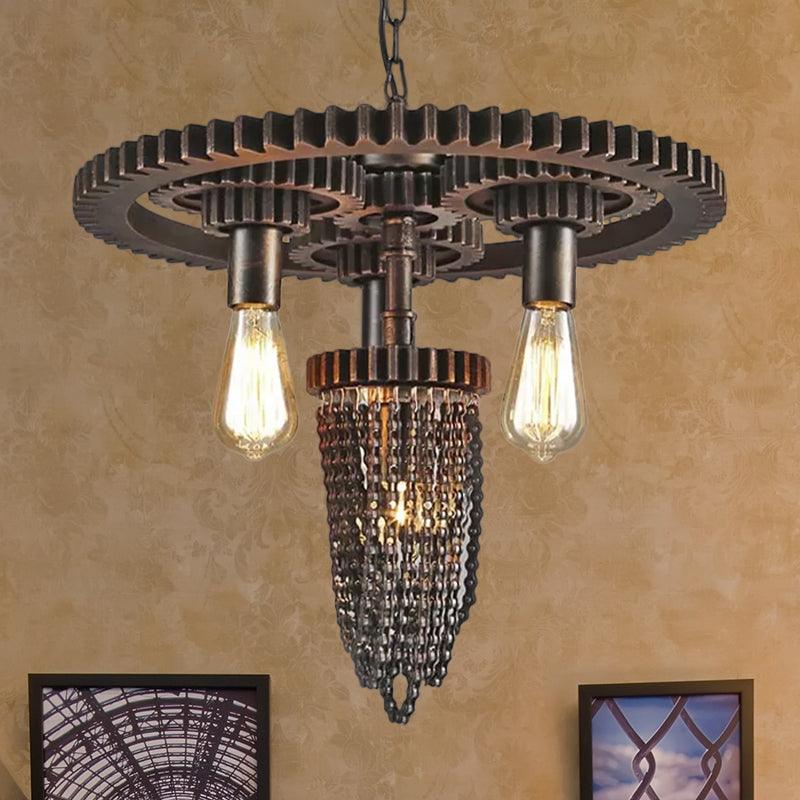 4 Lights Chandelier Lamp Vintage Style Gear Design Iron Pendant Lighting - Rebooters