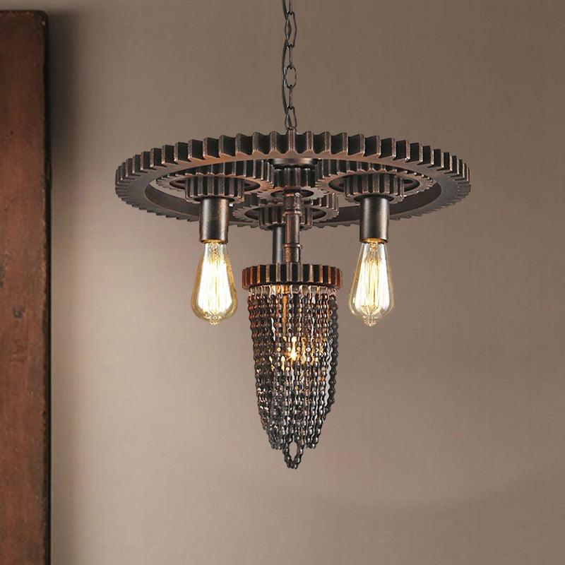 4 Lights Chandelier Lamp Vintage Style Gear Design Iron Pendant Lighting - Rebooters