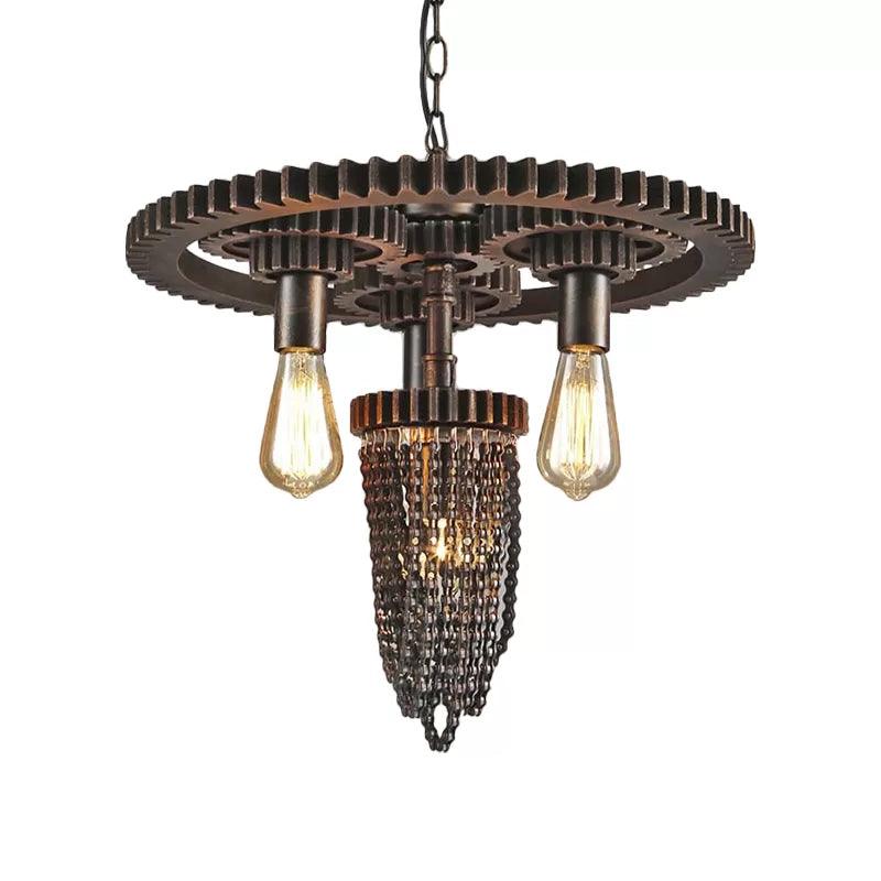 4 Lights Chandelier Lamp Vintage Style Gear Design Iron Pendant Lighting - Rebooters