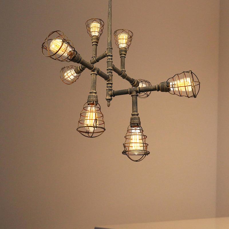 8/12 Heads Wire Cage Hanging Chandelier Lamp Vintage Stylish Bronze Iron Light for Dining Room - Rebooters
