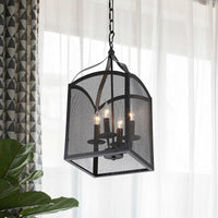 4/5 Lights Caged Pendant Lighting with Mesh Screen Black Metal - Rebooters
