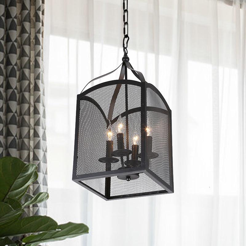 4/5 Lights Caged Pendant Lighting with Mesh Screen Black Metal - Rebooters