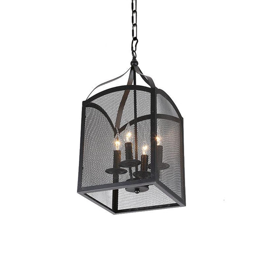 4/5 Lights Caged Pendant Lighting with Mesh Screen Black Metal - Rebooters