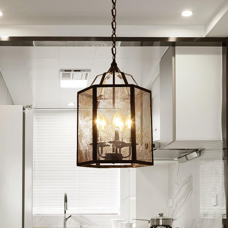 4/5 Lights Caged Pendant Lighting with Mesh Screen Black Metal - Rebooters