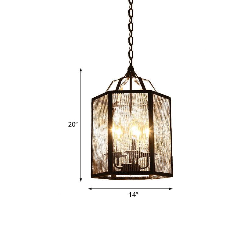 4/5 Lights Caged Pendant Lighting with Mesh Screen Black Metal - Rebooters