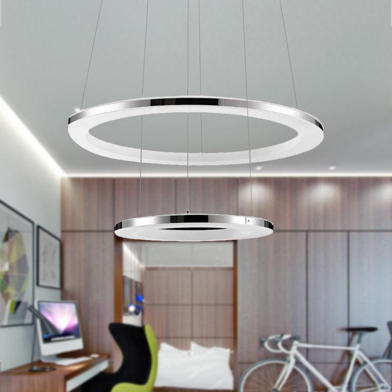 Acrylic Round Ceiling Pendant Contemporary LED Silver Chandelier - Rebooters