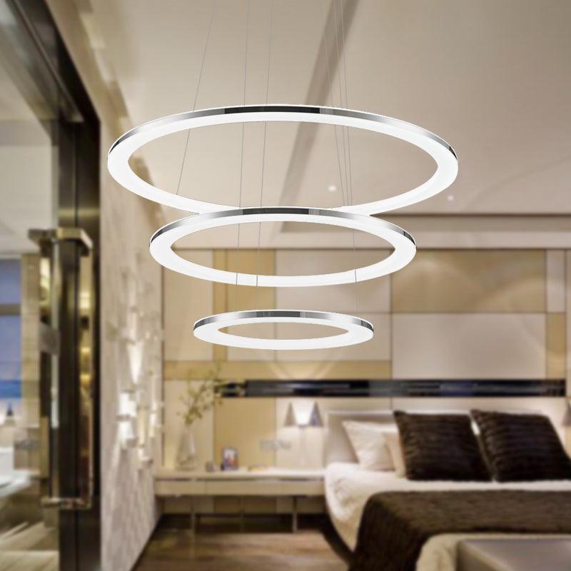 Acrylic Round Ceiling Pendant Contemporary LED Silver Chandelier - Rebooters