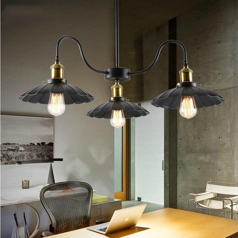 3 Heads Gooseneck Arm Hanging Light Vintage Black Iron Chandelier - Rebooters