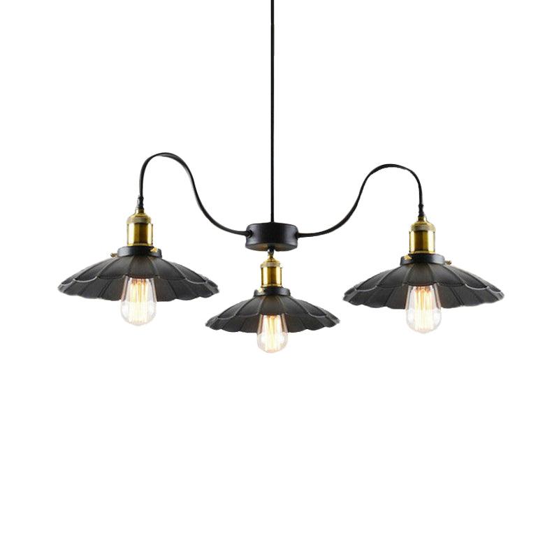 3 Heads Gooseneck Arm Hanging Light Vintage Black Iron Chandelier - Rebooters