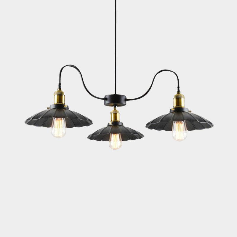 3 Heads Gooseneck Arm Hanging Light Vintage Black Iron Chandelier - Rebooters