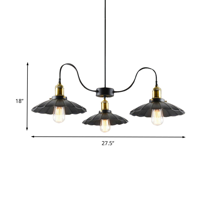 3 Heads Gooseneck Arm Hanging Light Vintage Black Iron Chandelier - Rebooters