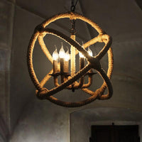 Beige Chandeliers for Bedrooms Rope Globe Cage Lamp - Rebooters
