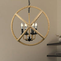 Beige Chandeliers for Bedrooms Rope Globe Cage Lamp - Rebooters