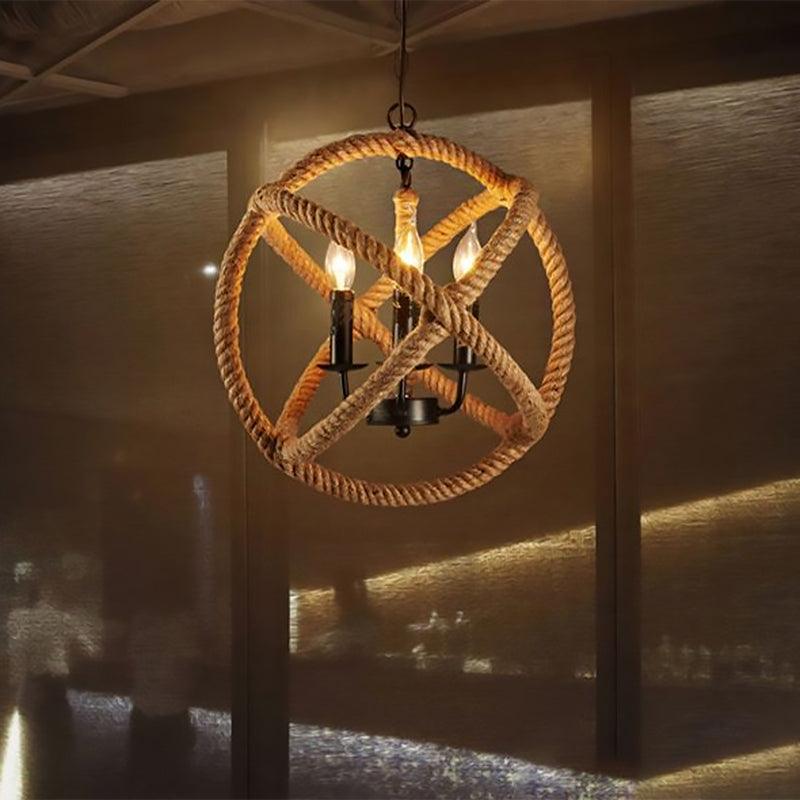 Beige Chandeliers for Bedrooms Rope Globe Cage Lamp - Rebooters