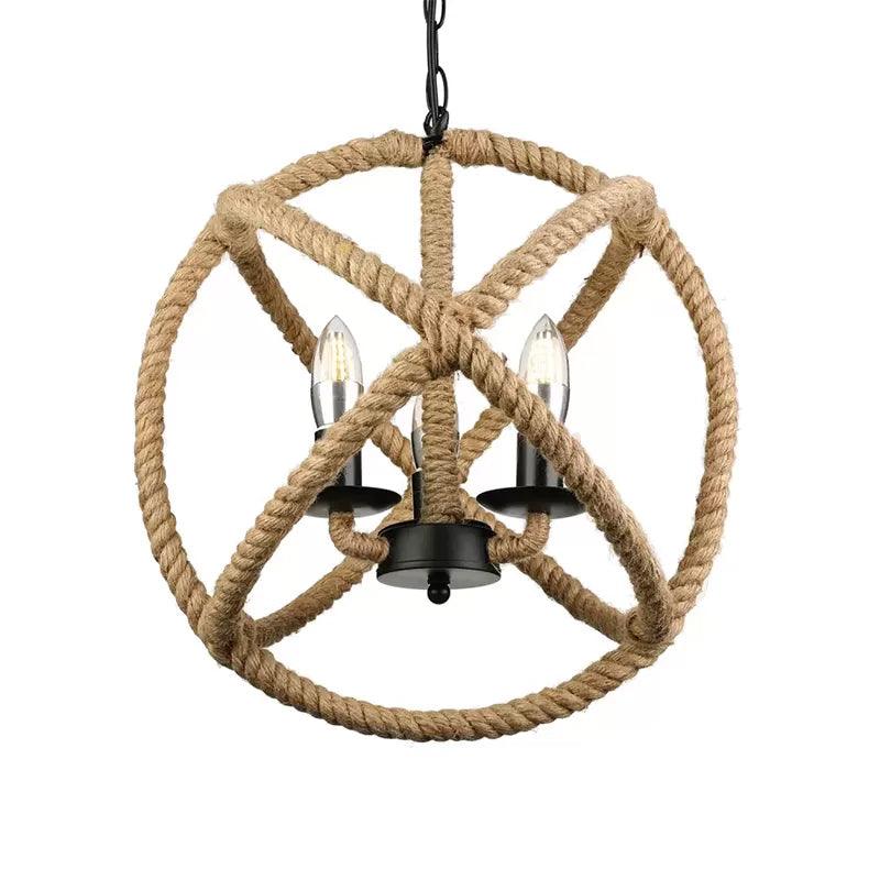 Beige Chandeliers for Bedrooms Rope Globe Cage Lamp - Rebooters