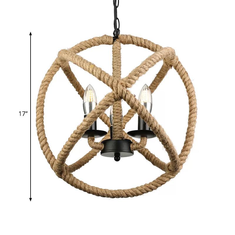 Beige Chandeliers for Bedrooms Rope Globe Cage Lamp - Rebooters