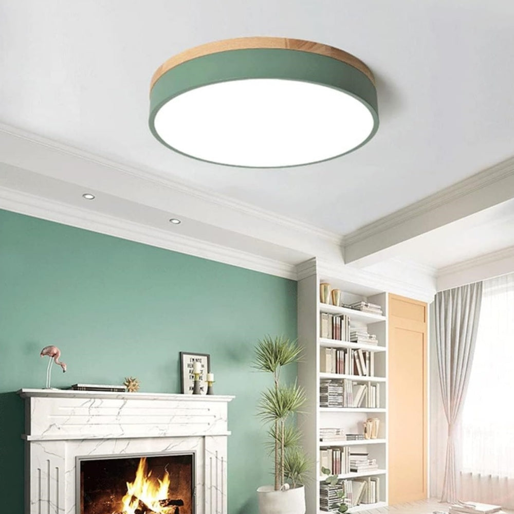 Wood Nordic LED Round Flush Ceiling Light for Elegant Spaces - Rebooters