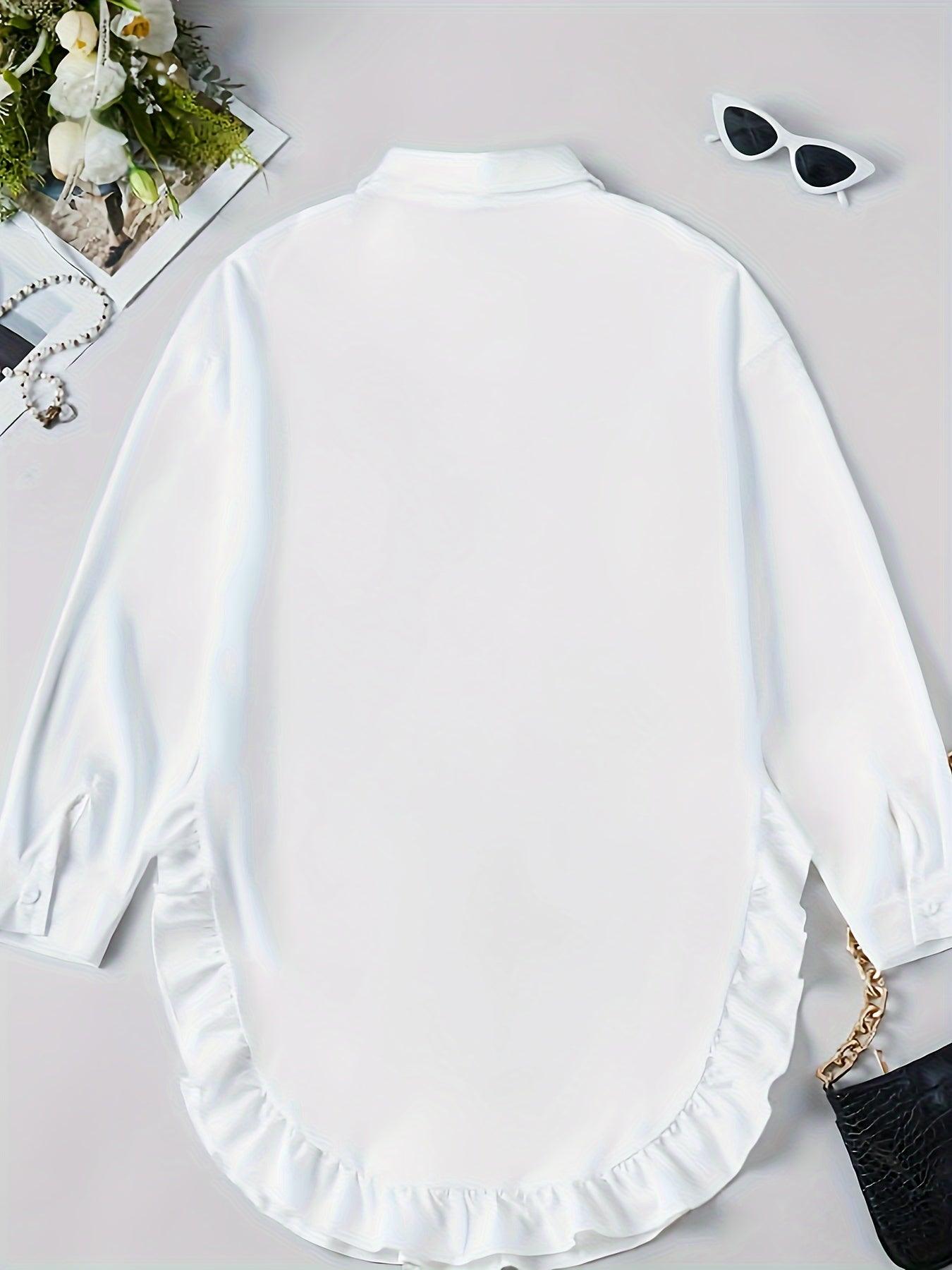 Oversized Ruffle Hem Shirt Dress For Women - Chic Style Rebooters Womens Shirts