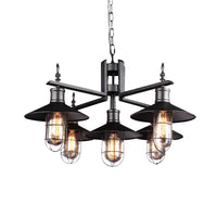 Antiqued Wide Flared Pendant Chandelier Metal 6 Heads Caged Drop Light - Rebooters