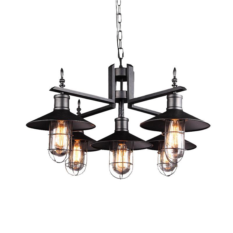 Antiqued Wide Flared Pendant Chandelier Metal 6 Heads Caged Drop Light - Rebooters