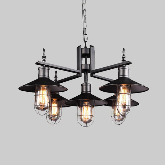 Antiqued Wide Flared Pendant Chandelier Metal 6 Heads Caged Drop Light - Rebooters