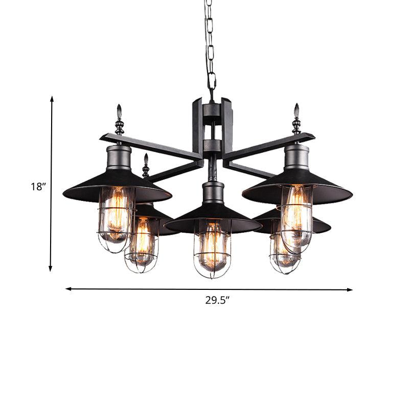 Antiqued Wide Flared Pendant Chandelier Metal 6 Heads Caged Drop Light - Rebooters