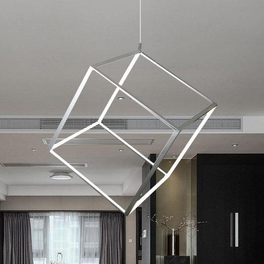 Aluminum Cubic Frame Chandelier Minimalist LED Ceiling Light - Rebooters