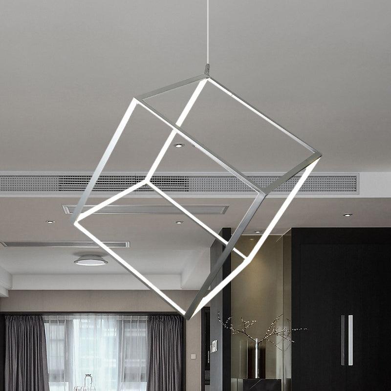 Aluminum Cubic Frame Chandelier Minimalist LED Ceiling Light - Rebooters
