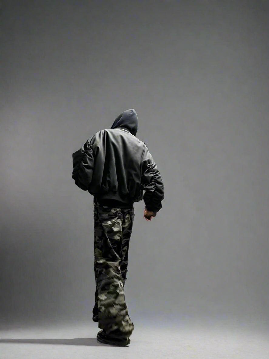 Men's Gothic Two Piece Jacket Faux Leather Oversize Hoodie - Rebooters Mens Leather Jackets