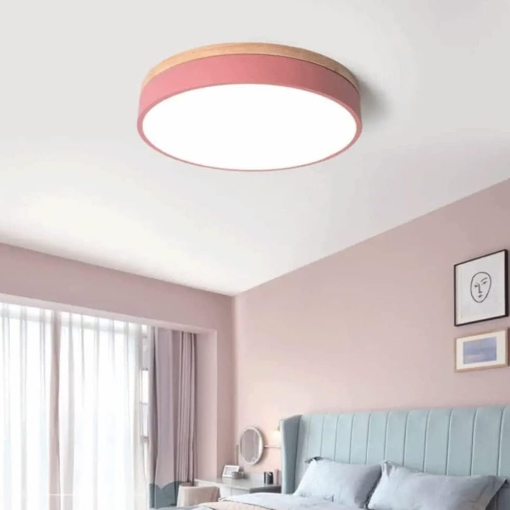 Wood Nordic LED Round Flush Ceiling Light for Elegant Spaces - Rebooters