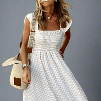 Emily Classic Checkered Ruffle Maxi Dress with Flowing Silhouette for Elegant Style Rebooters Maxi Women's Dresses