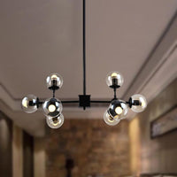 8 Bulbs Branch Shape Pendant Light Fixture Modern Black Clear Glass Chandelier - Rebooters