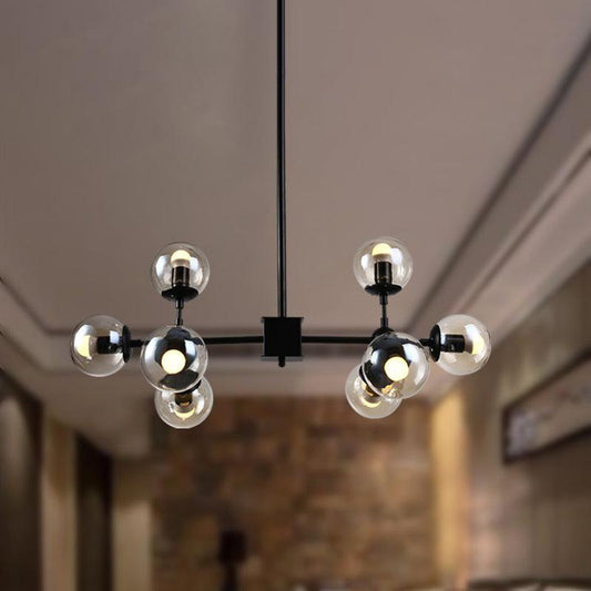 8 Bulbs Branch Shape Pendant Light Fixture Modern Black Clear Glass Chandelier - Rebooters