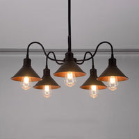 5 Lights Chandelier Lamp Antique Conic Shade Black Fixture - Rebooters