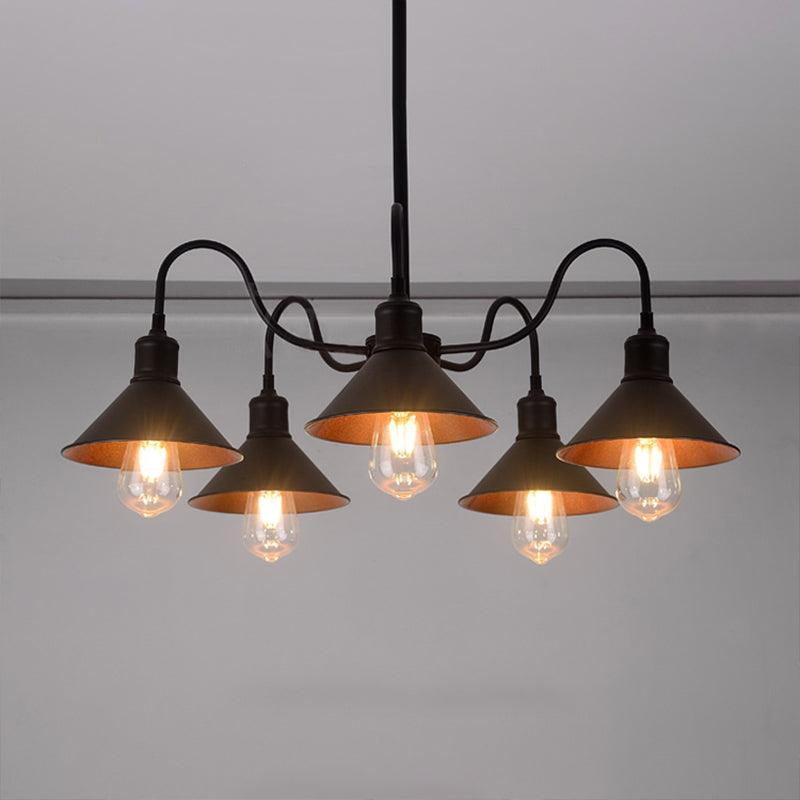 5 Lights Chandelier Lamp Antique Conic Shade Black Fixture - Rebooters