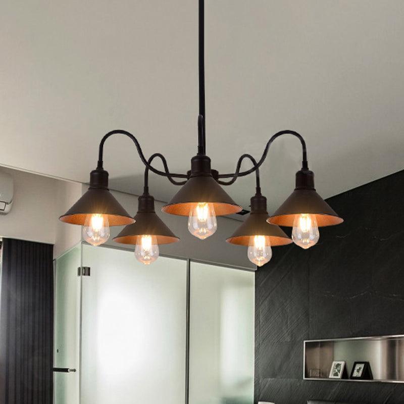 5 Lights Chandelier Lamp Antique Conic Shade Black Fixture - Rebooters