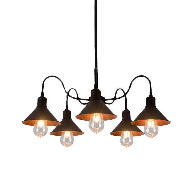 5 Lights Chandelier Lamp Antique Conic Shade Black Fixture - Rebooters