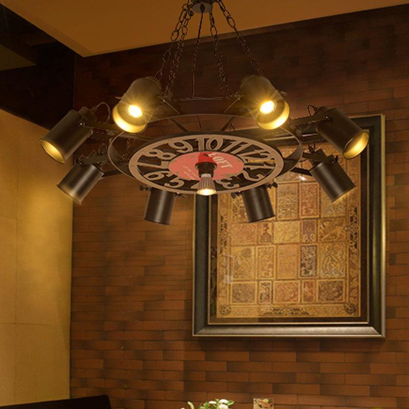 8 Lights Cylinder Chandelier Lighting Vintage Black Finish - Rebooters